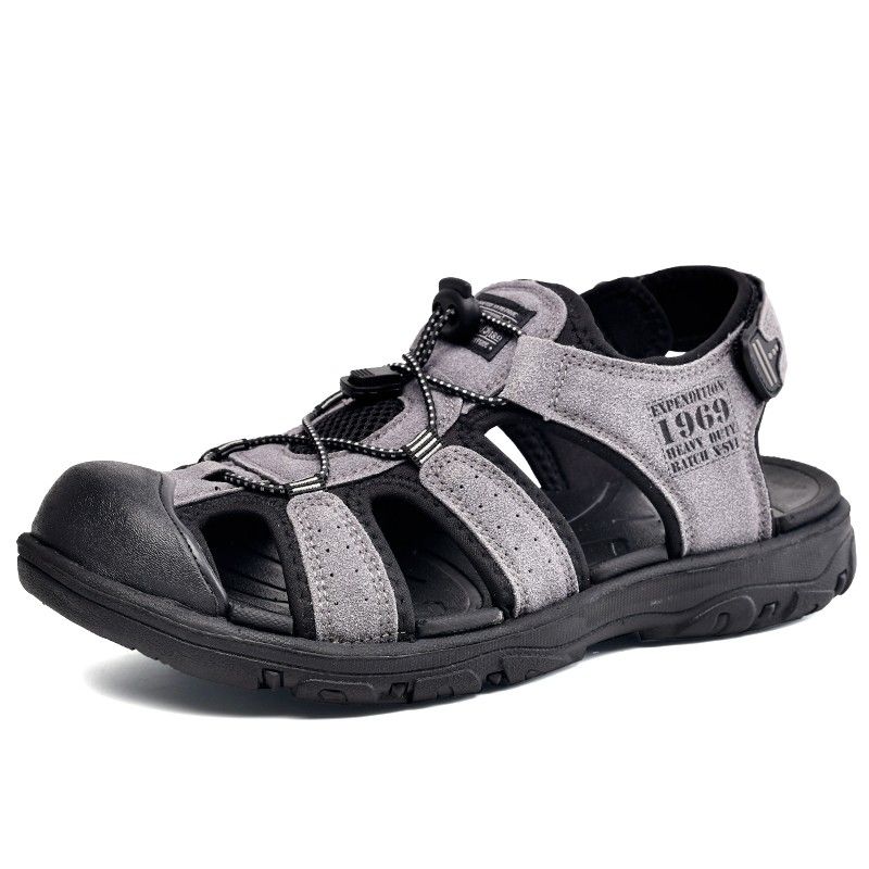 Men Casual Sandals Suede Adjustable Hook Loop Non Slip EVA Sole Summer Comfortable Outdoor Beach Shoes