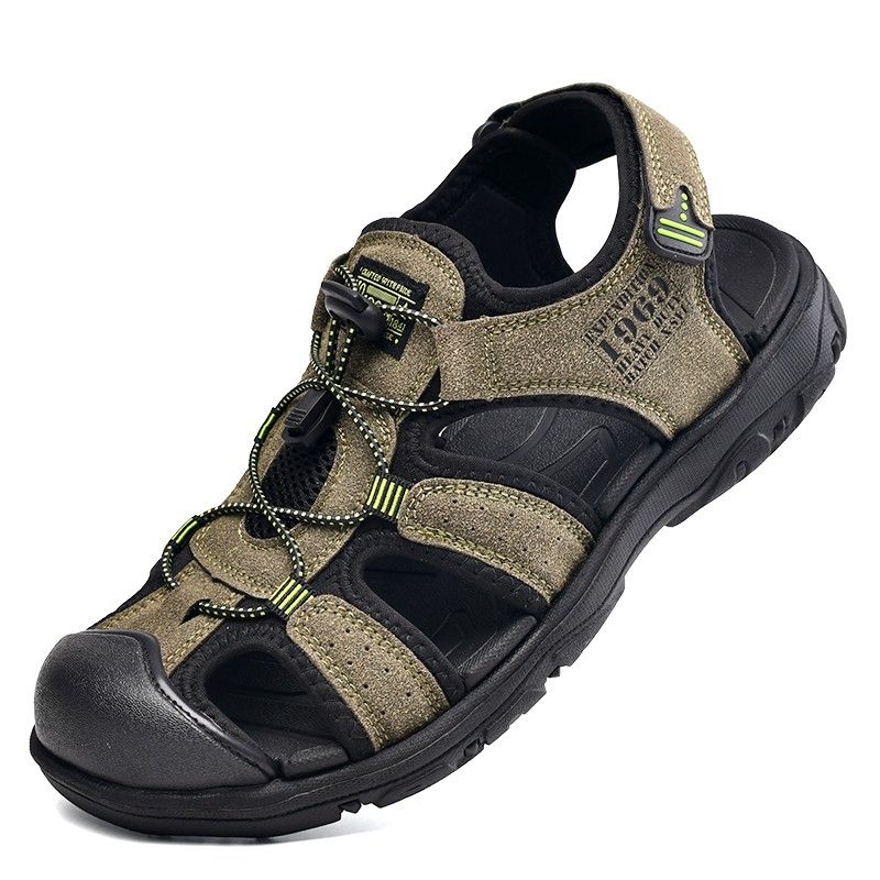 Men Casual Sandals Suede Adjustable Hook Loop Non Slip EVA Sole Summer Comfortable Outdoor Beach Shoes