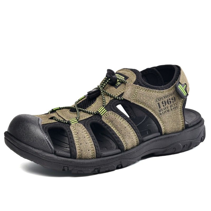 Men Casual Sandals Suede Adjustable Hook Loop Non Slip EVA Sole Summer Comfortable Outdoor Beach Shoes