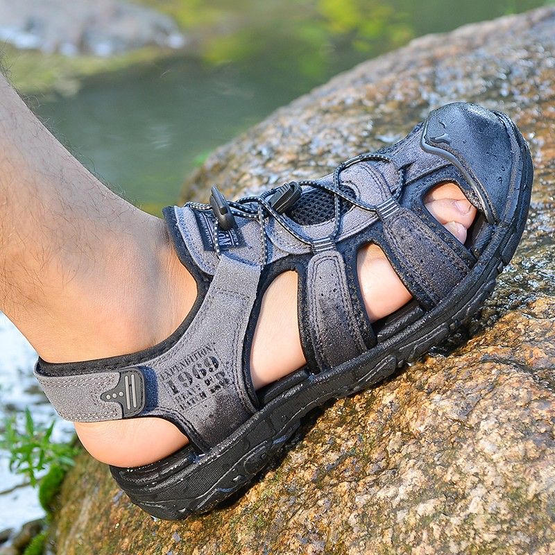 Men Casual Sandals Suede Adjustable Hook Loop Non Slip EVA Sole Summer Comfortable Outdoor Beach Shoes