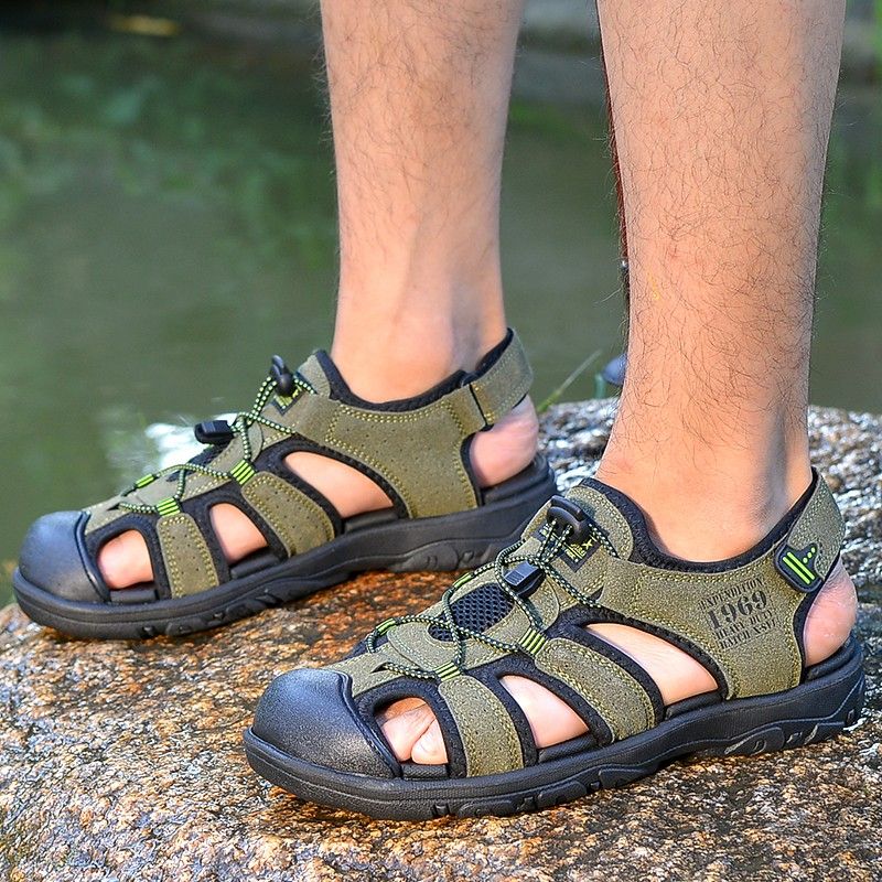 Men Casual Sandals Suede Adjustable Hook Loop Non Slip EVA Sole Summer Comfortable Outdoor Beach Shoes