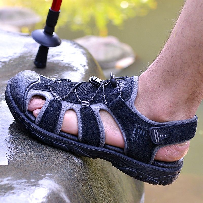 Men Casual Sandals Suede Adjustable Hook Loop Non Slip EVA Sole Summer Comfortable Outdoor Beach Shoes
