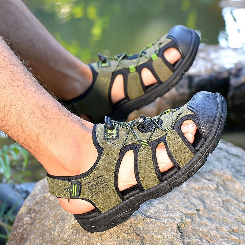 Men Casual Sandals Suede Adjustable Hook Loop Non Slip EVA Sole Summer Comfortable Outdoor Beach Shoes
