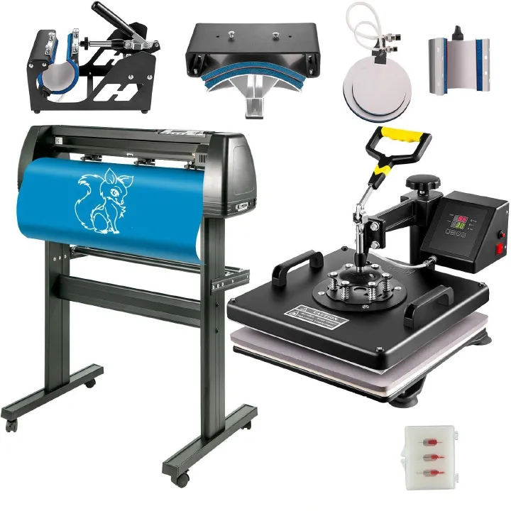 Branding Business Combo Kit :28" Vinyl Cutter Plotter Machine 2 Feet + 8 In 1 Heat Press Machine
