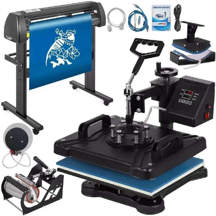 Complete Branding Business Bundle Graphics & Garment Printing Kit: 8-in-1 Heat Press + 2 feett Vinyl Cutter Plotter Machine