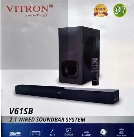 VITRON V61SB SOUNDBAR SYSTEM 12000W PMPO DEEP BASS WIRED AUX USB BLUETOOTH OPTICAL ARC.