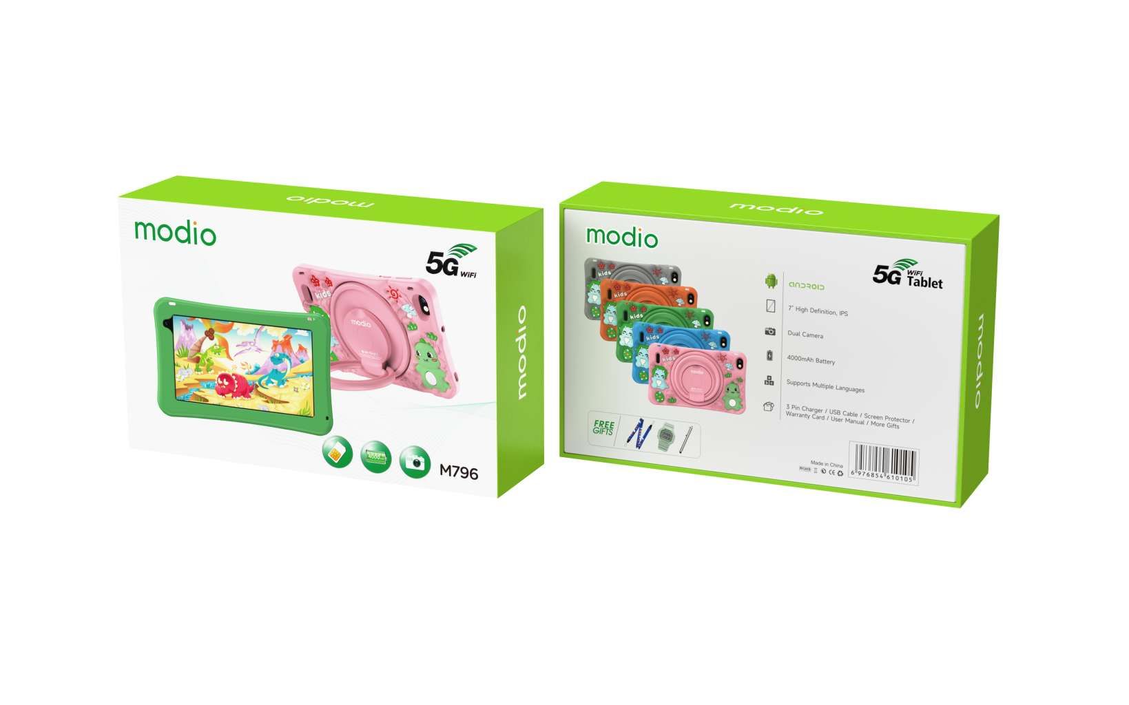 🔥 Modio M796 7-Inch Android Kids Tablet | 6GB RAM + 256GB Storage | SIM Card + WiFi + Bluetooth | Learning & Gaming Tablet | Dual Camera | 4000mAh Battery | Free Gift Package