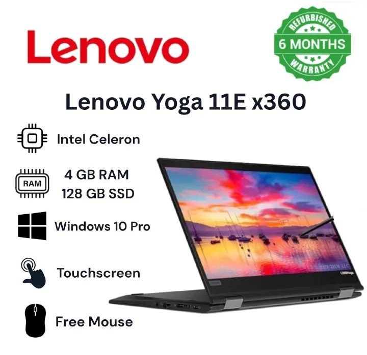 LENOVO THINKPAD YOGA 11E 4GB RAM  / 128GB SSD X360 Celeron Touchscreen Refurbished  2 In 1 Laptop Installed Windows  11 Proplus Free Mouse Computer Notebook+FREE MOUSE