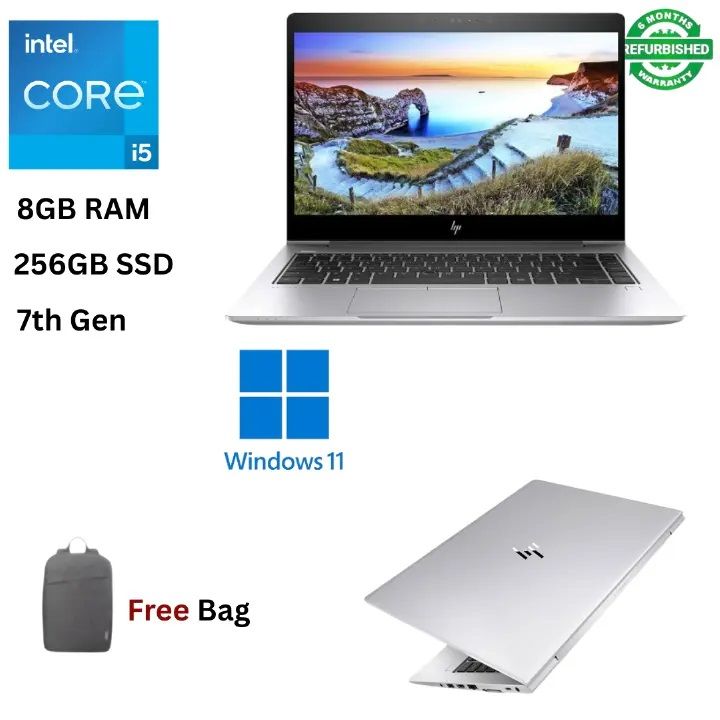 Refurbished HP EliteBook 840 G5 Core I5 8GB RAM 256GB SSD 7th Gen 14 Inch FHD 2.5GHz up to 3.1GHz Dual Core Processor Windows 11 Pro MS Office, HDMI Webcam Ultra Slim Laptop + Bag