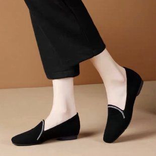 Buzz New Low-Heel Women's PU Artificial Plush Business Casual Low-Heel Shoes Office Work Shoes Soft Sole Non-Slip