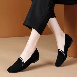 Buzz New Low-Heel Women's PU Artificial Plush Business Casual Low-Heel Shoes Office Work Shoes Soft Sole Non-Slip