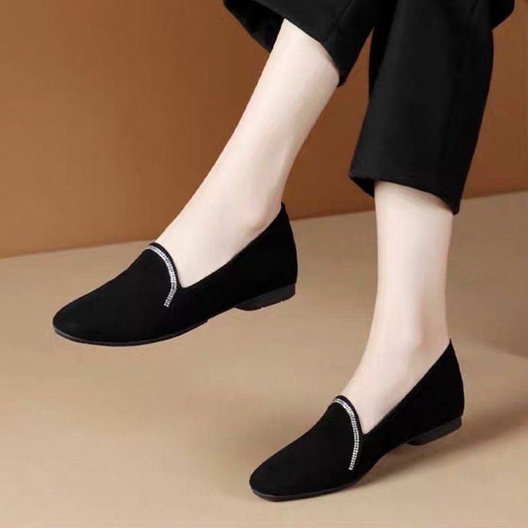 Buzz New Low-Heel Women's PU Artificial Plush Business Casual Low-Heel Shoes Office Work Shoes Soft Sole Non-Slip