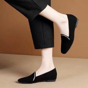 Buzz New Low-Heel Women's PU Artificial Plush Business Casual Low-Heel Shoes Office Work Shoes Soft Sole Non-Slip