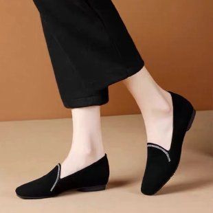 Buzz New Low-Heel Women's PU Artificial Plush Business Casual Low-Heel Shoes Office Work Shoes Soft Sole Non-Slip