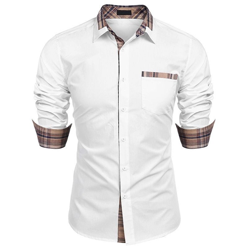 New men's shirts in summer are fashionable, casual, color-matched, long-sleeved lapel button shirts suitable for daily leisure commuting.