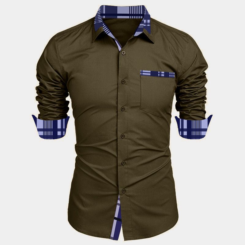 New men's shirts in summer are fashionable, casual, color-matched, long-sleeved lapel button shirts suitable for daily leisure commuting.