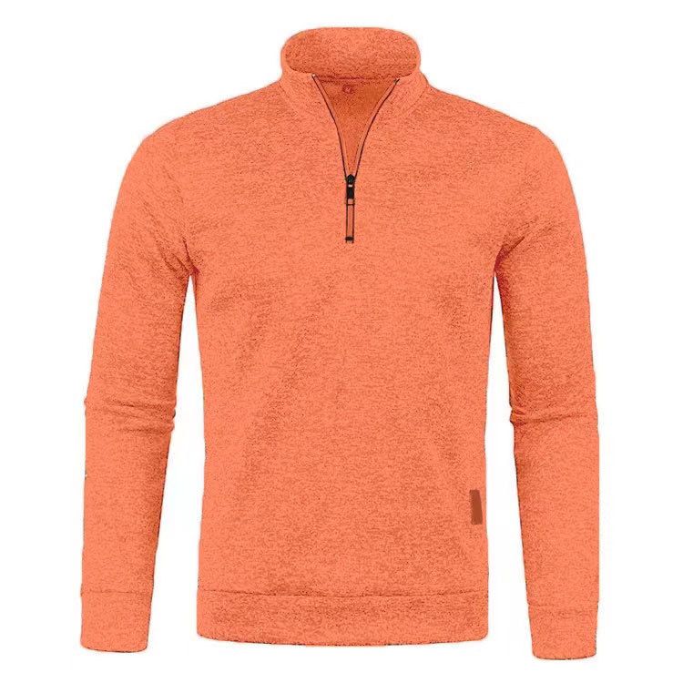 The new men's long-sleeved sweater pullover with solid color stand-up collar zipper jacket is suitable for daily leisure party, office and commuting business wear.