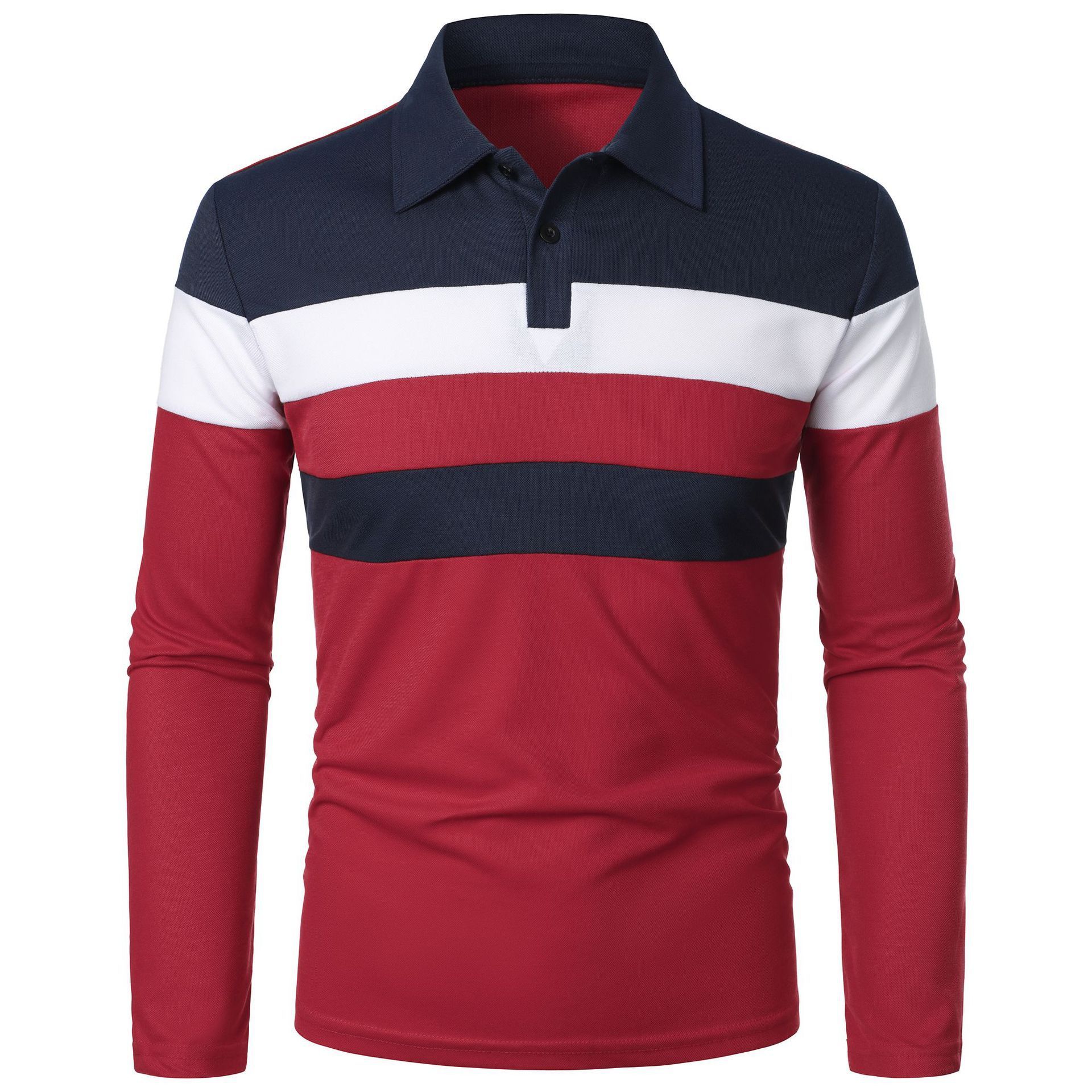 In summer, the new men's T-shirt is breathable and comfortable, and the long-sleeved lapel striped color matching POLO shirt is suitable for daily leisure sports, commuting and business wear.