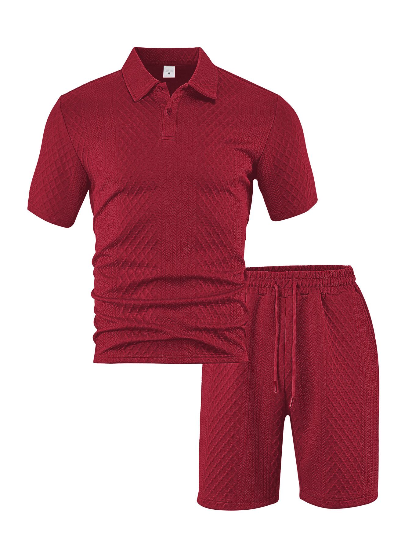 Summer new men's two-piece solid color jacquard short-sleeved lapel polo shirt loose casual shorts leisure sports suit is suitable for daily leisure commuting sports wear.