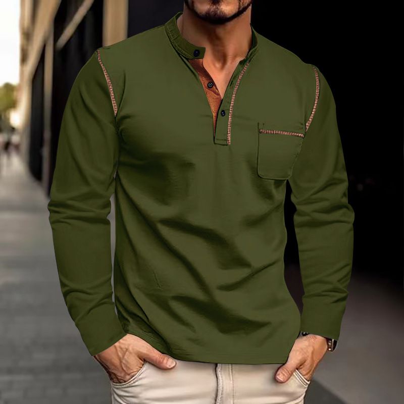 In summer, the new men's long-sleeved T-shirt with solid color stand collar and long-sleeved polo shirt is suitable for daily leisure sports, commuting and business wear.