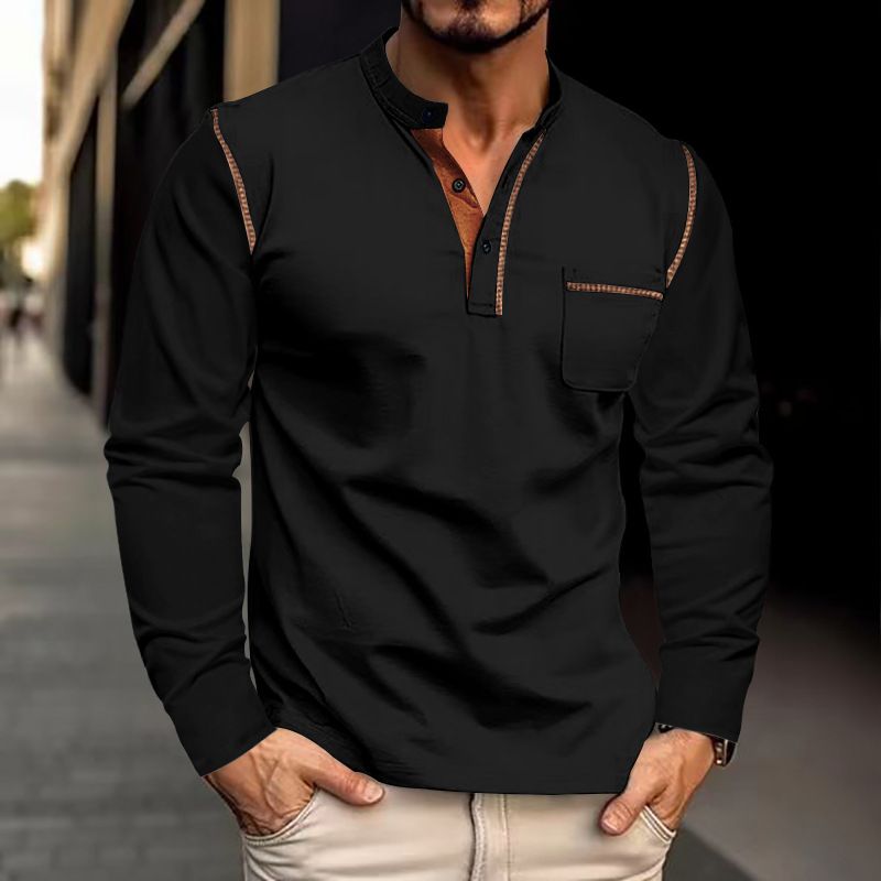 In summer, the new men's long-sleeved T-shirt with solid color stand collar and long-sleeved polo shirt is suitable for daily leisure sports, commuting and business wear.