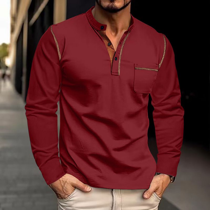 In summer, the new men's long-sleeved T-shirt with solid color stand collar and long-sleeved polo shirt is suitable for daily leisure sports, commuting and business wear.