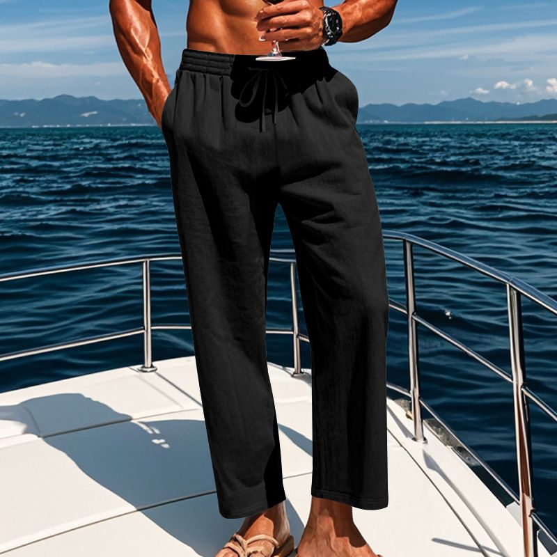 Summer new men's trousers cotton and linen breathable comfortable trousers casual wide-leg pants suitable for daily leisure and holiday sports commuting wear.