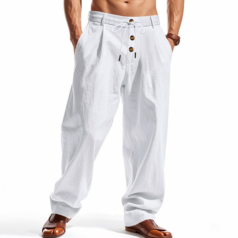 Summer new men's trousers breathable cotton and linen loose casual sports pants men's trousers are suitable for daily leisure sports holiday commuting.