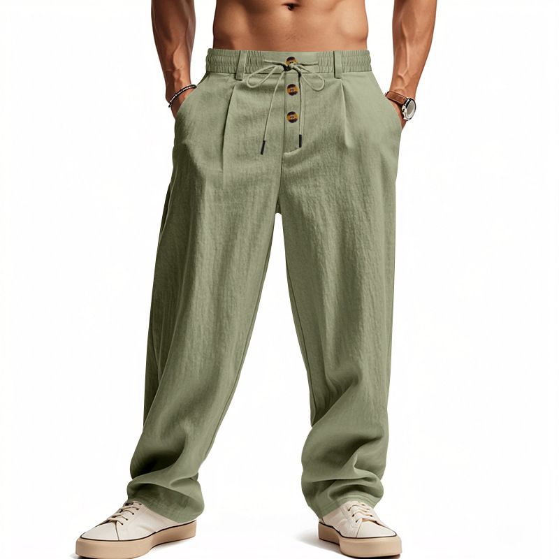Summer new men's trousers breathable cotton and linen loose casual sports pants men's trousers are suitable for daily leisure sports holiday commuting.