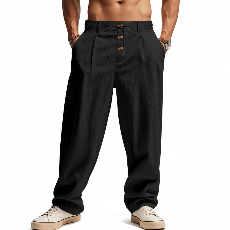 Summer new men's trousers breathable cotton and linen loose casual sports pants men's trousers are suitable for daily leisure sports holiday commuting.