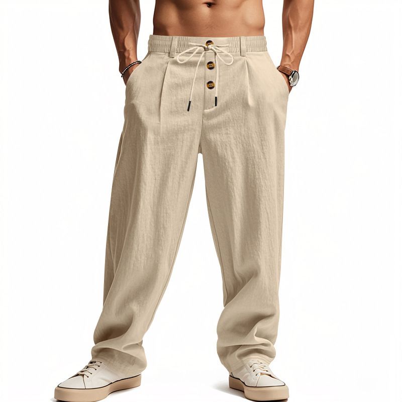 Summer new men's trousers breathable cotton and linen loose casual sports pants men's trousers are suitable for daily leisure sports holiday commuting.