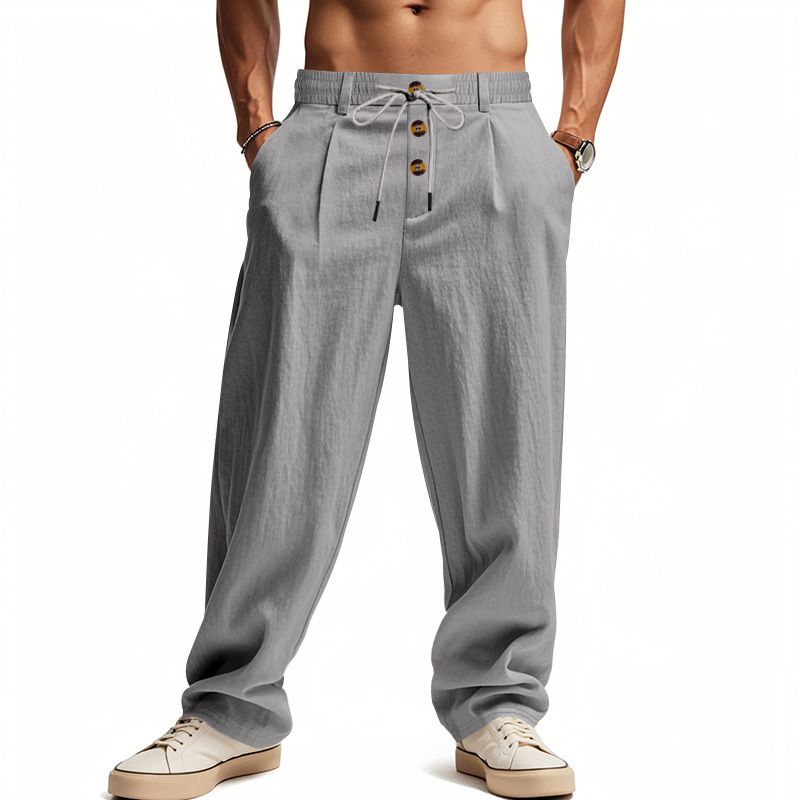 Summer new men's trousers breathable cotton and linen loose casual sports pants men's trousers are suitable for daily leisure sports holiday commuting.