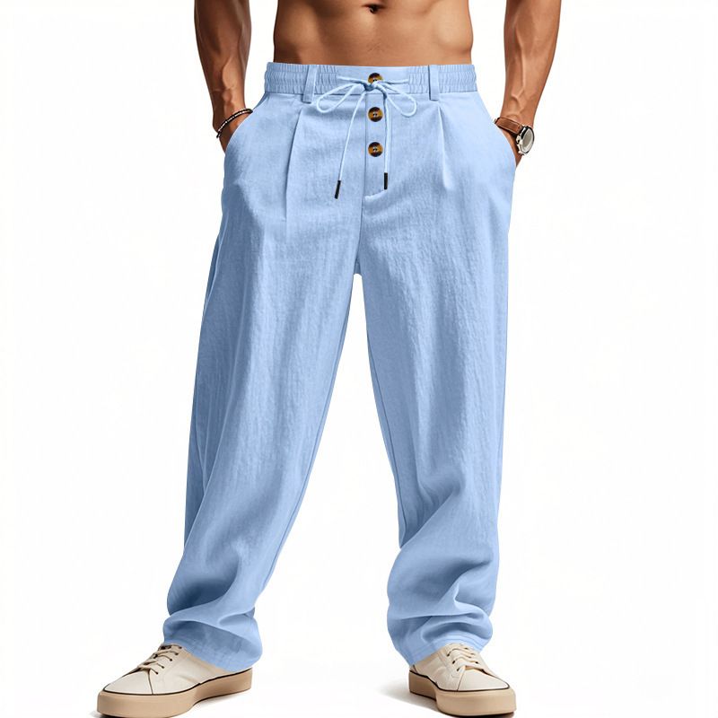 Summer new men's trousers breathable cotton and linen loose casual sports pants men's trousers are suitable for daily leisure sports holiday commuting.