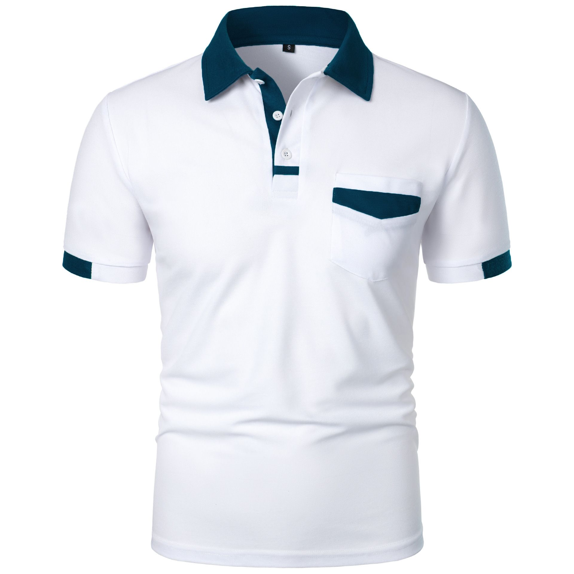 Summer new men's short-sleeved T-shirt color matching lapel button comfortable and breathable men's POLO shirt suitable for daily leisure office commuting outdoor sports.