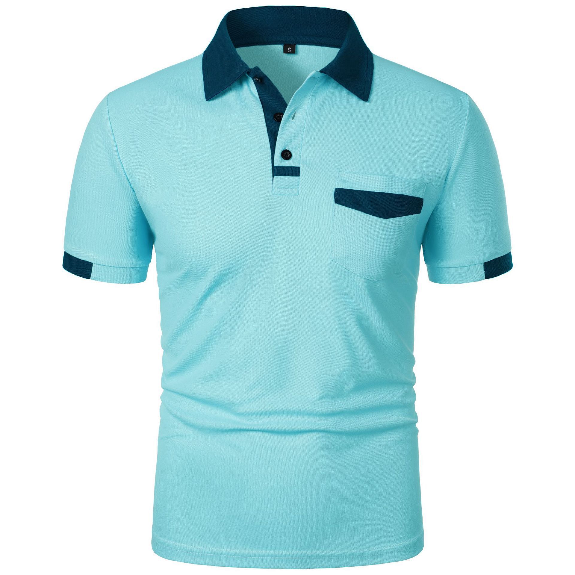 Summer new men's short-sleeved T-shirt color matching lapel button comfortable and breathable men's POLO shirt suitable for daily leisure office commuting outdoor sports.