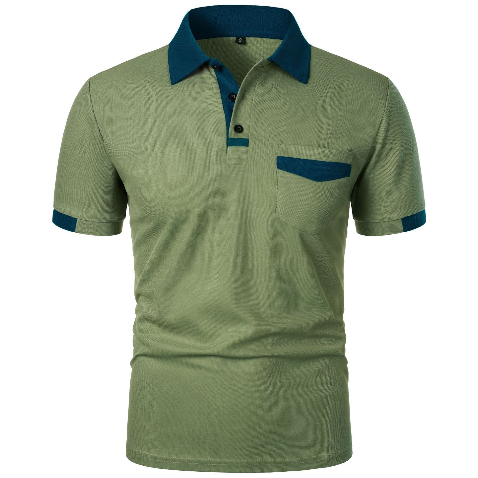 Summer new men's short-sleeved T-shirt color matching lapel button comfortable and breathable men's POLO shirt suitable for daily leisure office commuting outdoor sports.