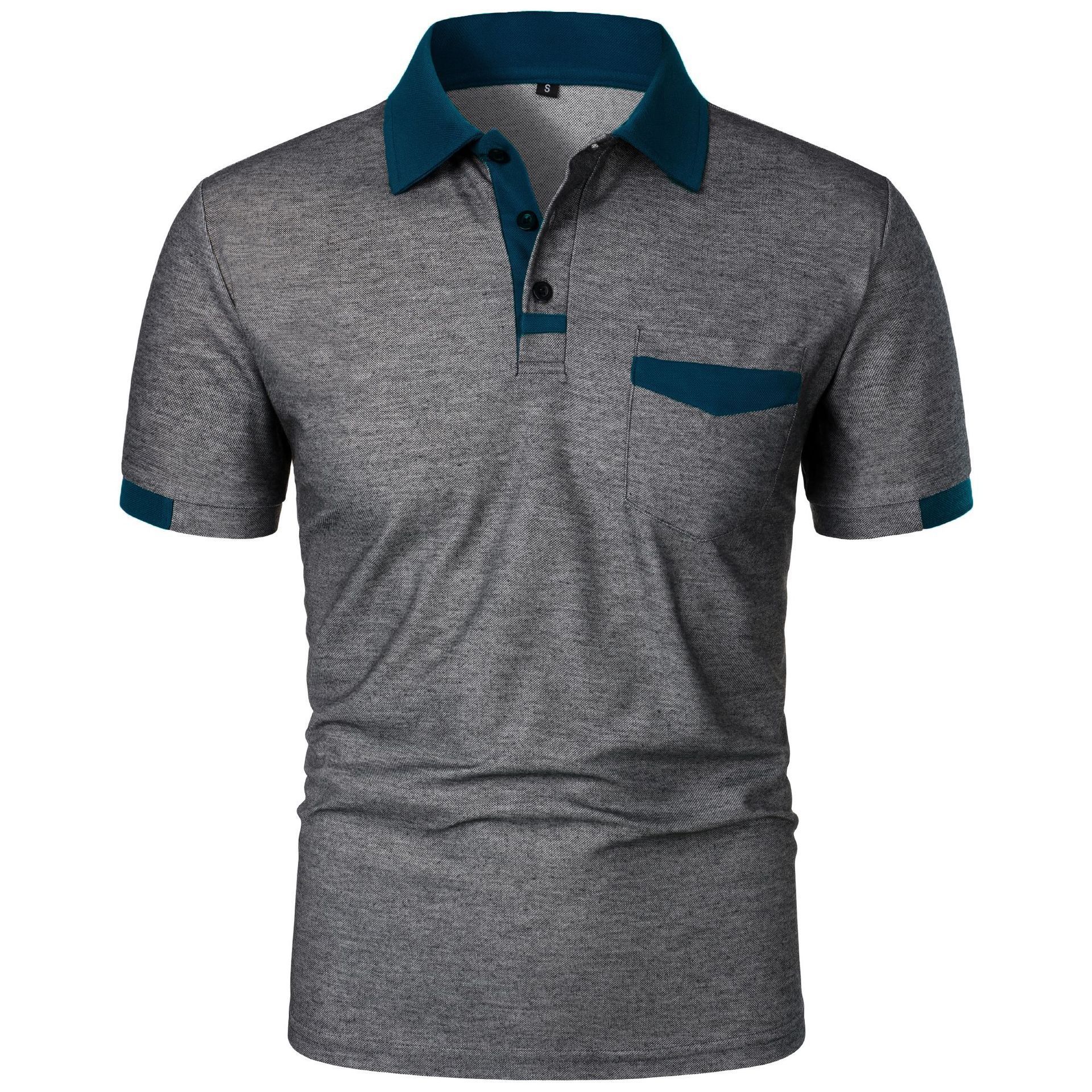Summer new men's short-sleeved T-shirt color matching lapel button comfortable and breathable men's POLO shirt suitable for daily leisure office commuting outdoor sports.