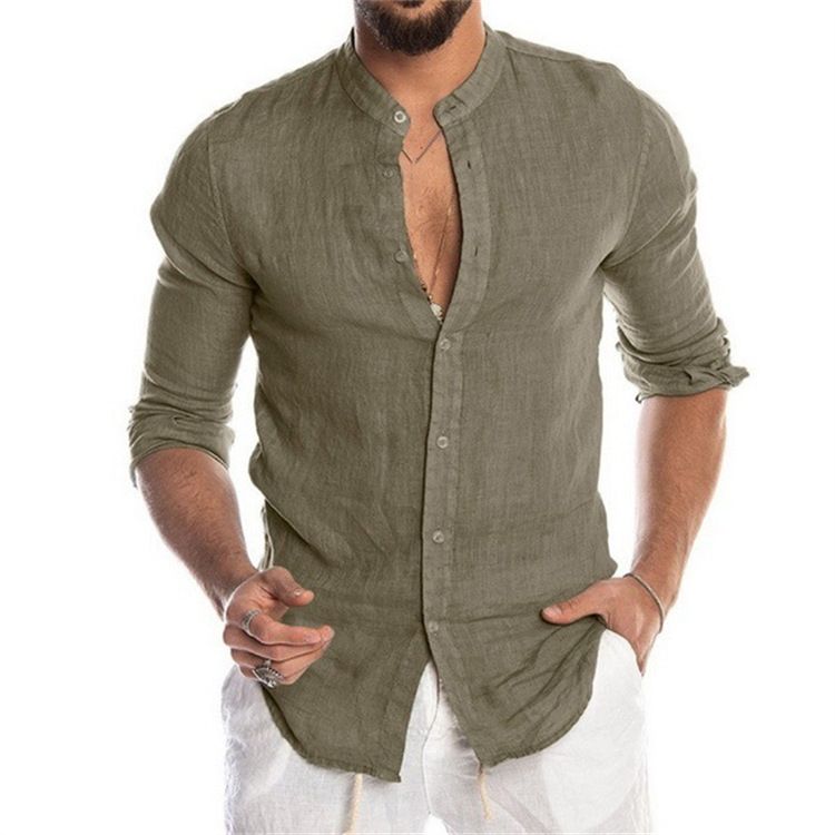 New men's long-sleeved shirts in summer are breathable, solid color, round neck button cardigan shirts, which are suitable for daily leisure, office, commuting and outdoor sports.