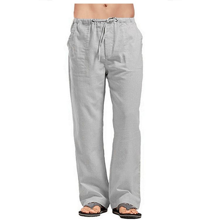 Summer new men's trousers solid color breathable cotton and linen loose casual sweatpants suitable for daily leisure commuting outdoor sports wear.