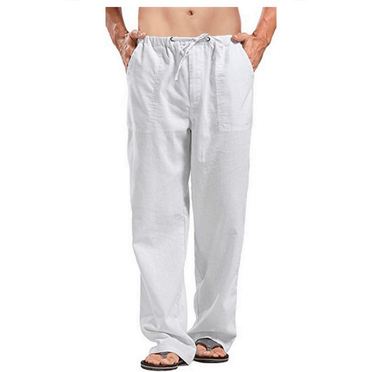 Summer new men's trousers solid color breathable cotton and linen loose casual sweatpants suitable for daily leisure commuting outdoor sports wear.