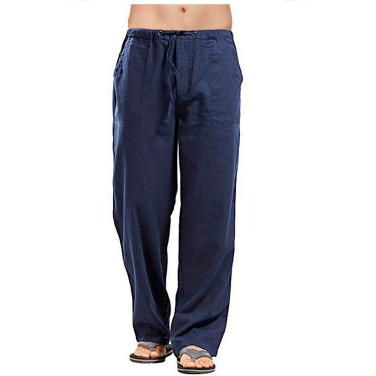 Summer new men's trousers solid color breathable cotton and linen loose casual sweatpants suitable for daily leisure commuting outdoor sports wear.