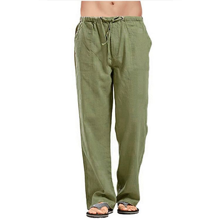 Summer new men's trousers solid color breathable cotton and linen loose casual sweatpants suitable for daily leisure commuting outdoor sports wear.