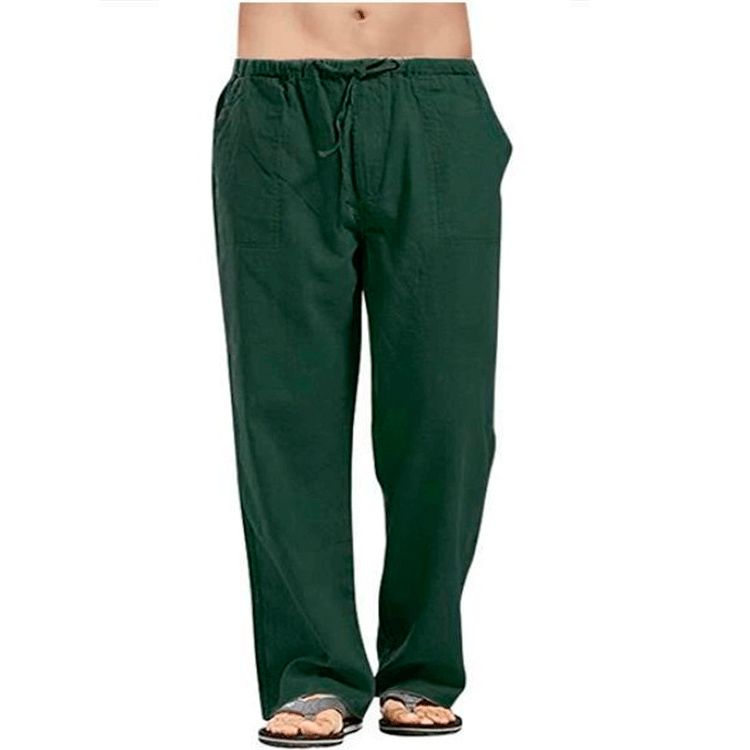 Summer new men's trousers solid color breathable cotton and linen loose casual sweatpants suitable for daily leisure commuting outdoor sports wear.