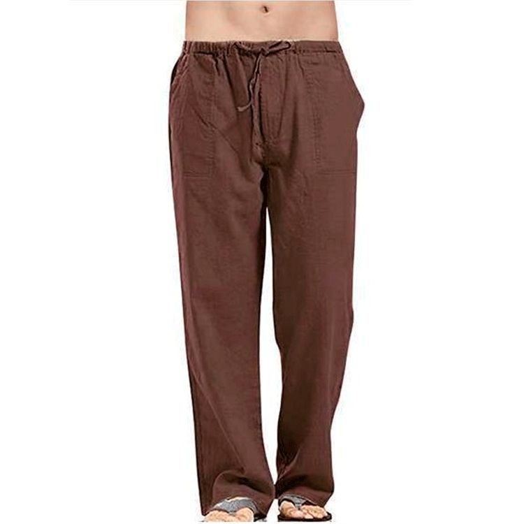Summer new men's trousers solid color breathable cotton and linen loose casual sweatpants suitable for daily leisure commuting outdoor sports wear.