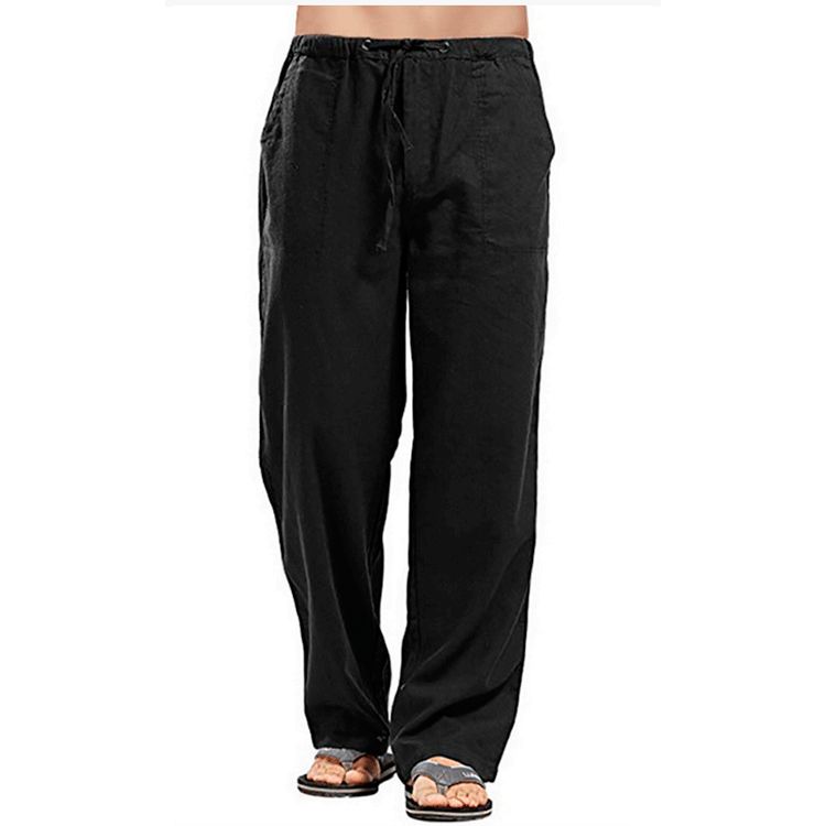 Summer new men's trousers solid color breathable cotton and linen loose casual sweatpants suitable for daily leisure commuting outdoor sports wear.