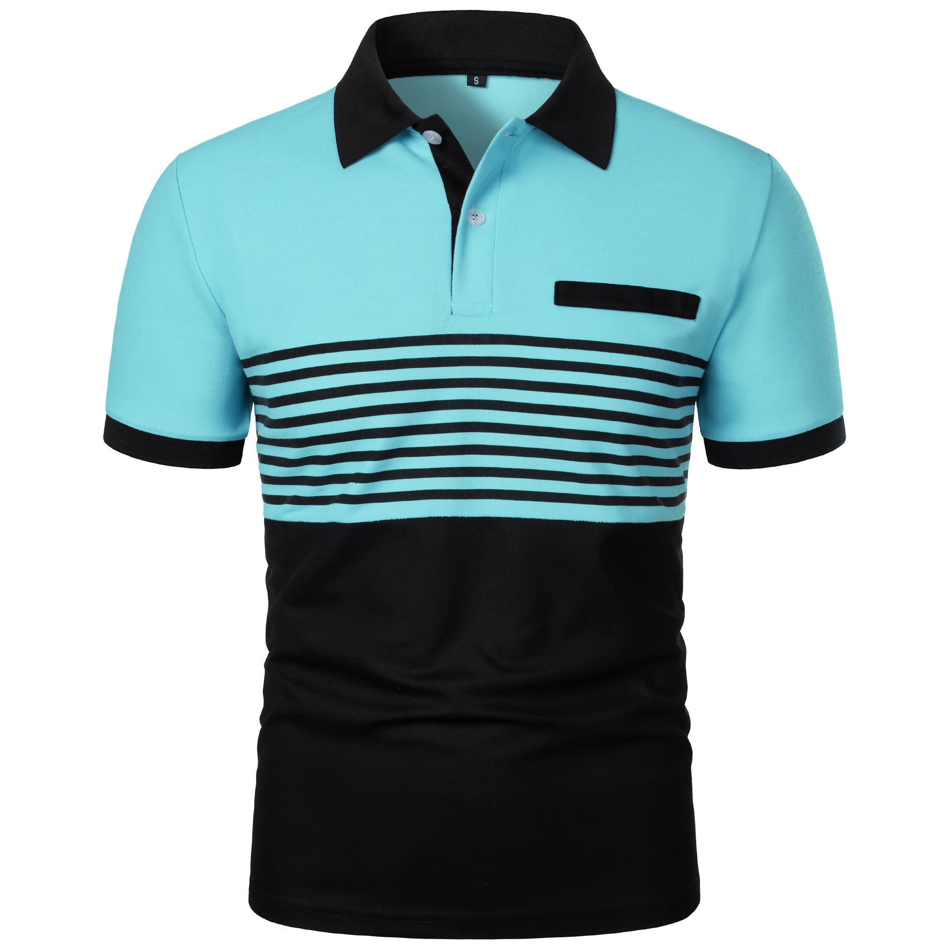 Summer new men's short-sleeved T-shirt color matching lapel striped men's polo shirt is suitable for daily leisure commuting outdoor wear.