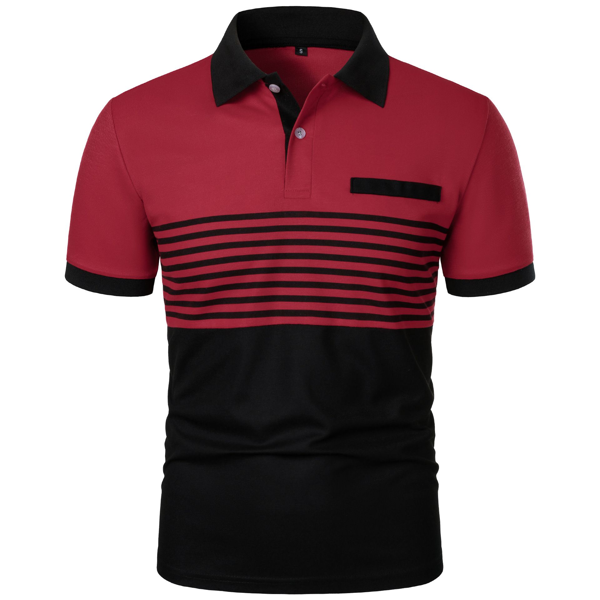 Summer new men's short-sleeved T-shirt color matching lapel striped men's polo shirt is suitable for daily leisure commuting outdoor wear.