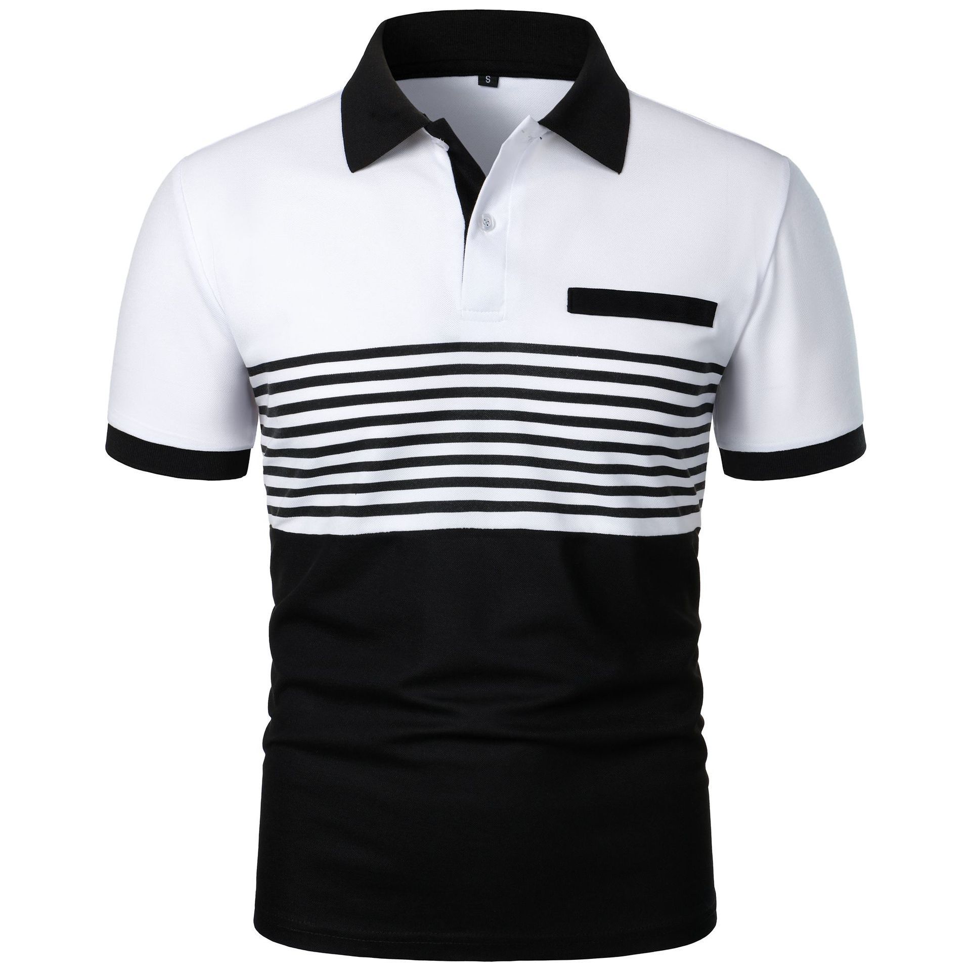 Summer new men's short-sleeved T-shirt color matching lapel striped men's polo shirt is suitable for daily leisure commuting outdoor wear.