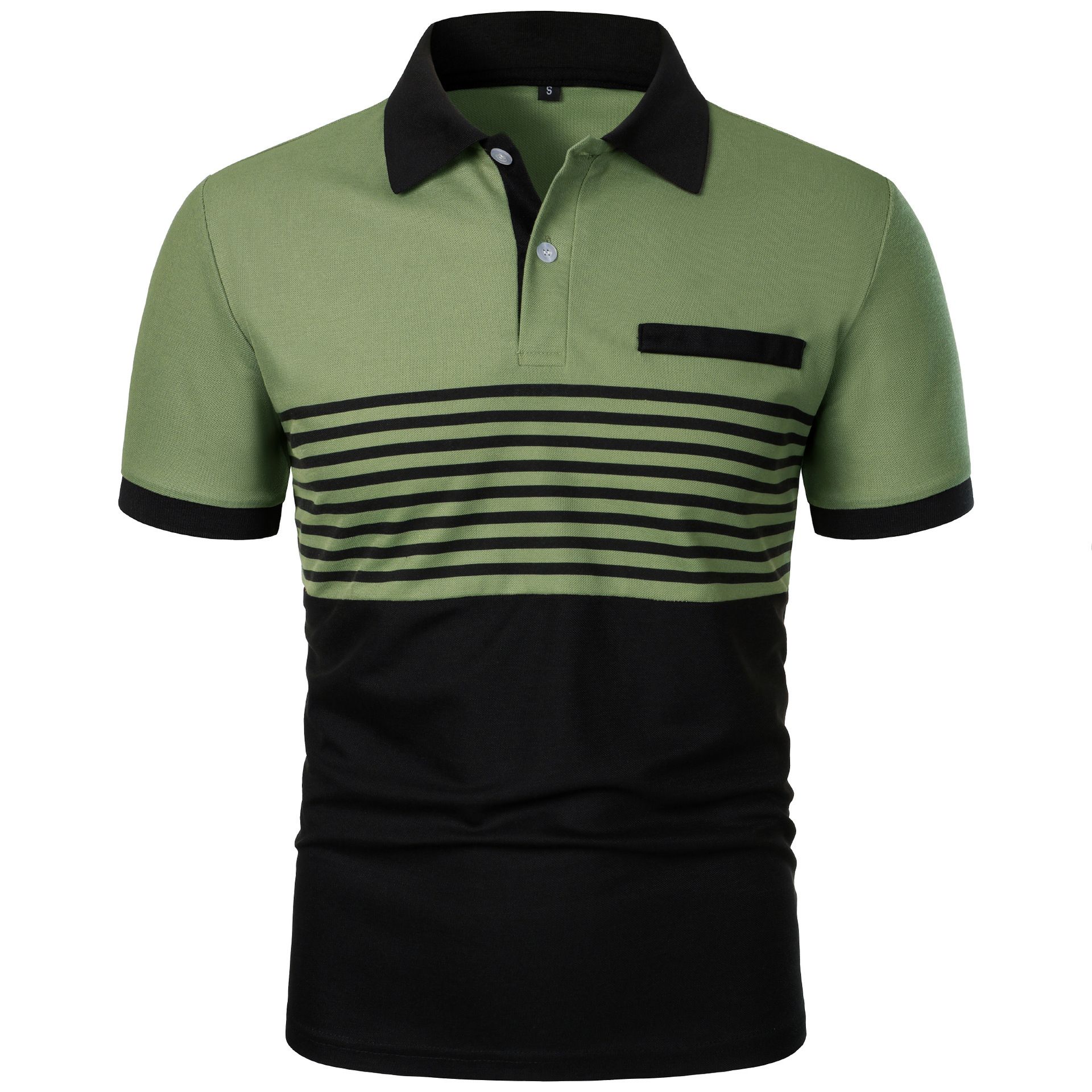 Summer new men's short-sleeved T-shirt color matching lapel striped men's polo shirt is suitable for daily leisure commuting outdoor wear.