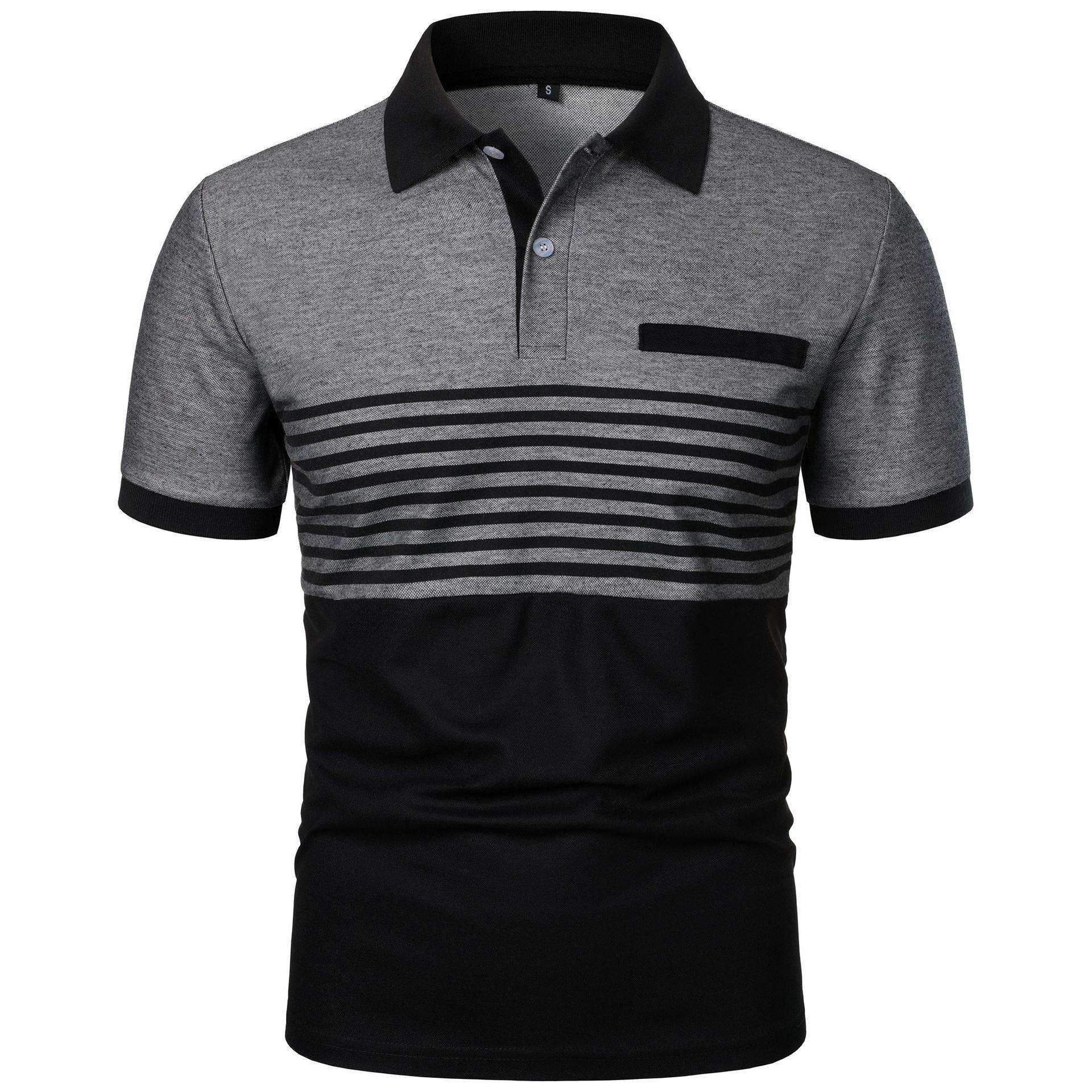 Summer new men's short-sleeved T-shirt color matching lapel striped men's polo shirt is suitable for daily leisure commuting outdoor wear.